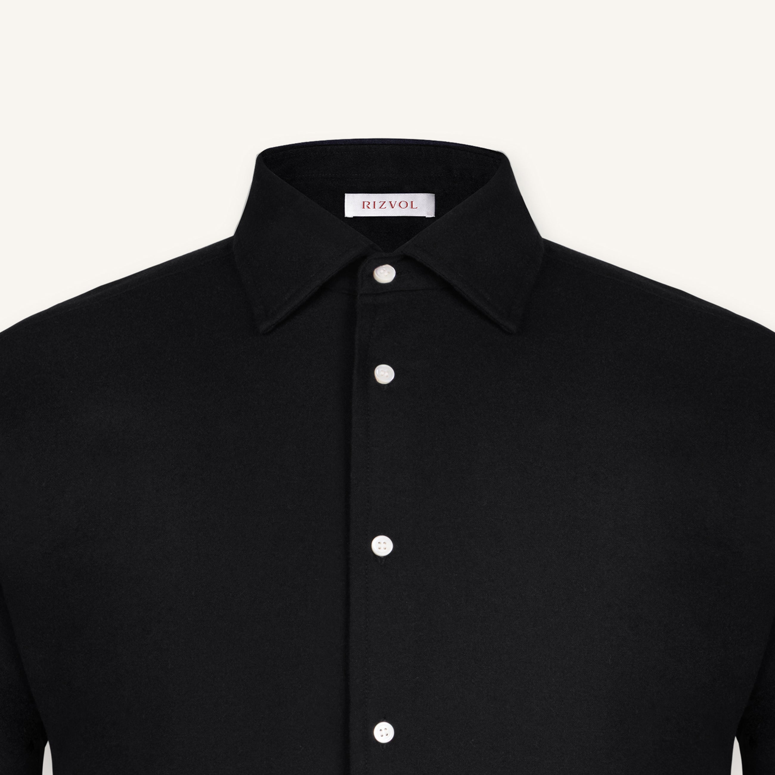 Obsidian Black Wool–Cashmere Shirt