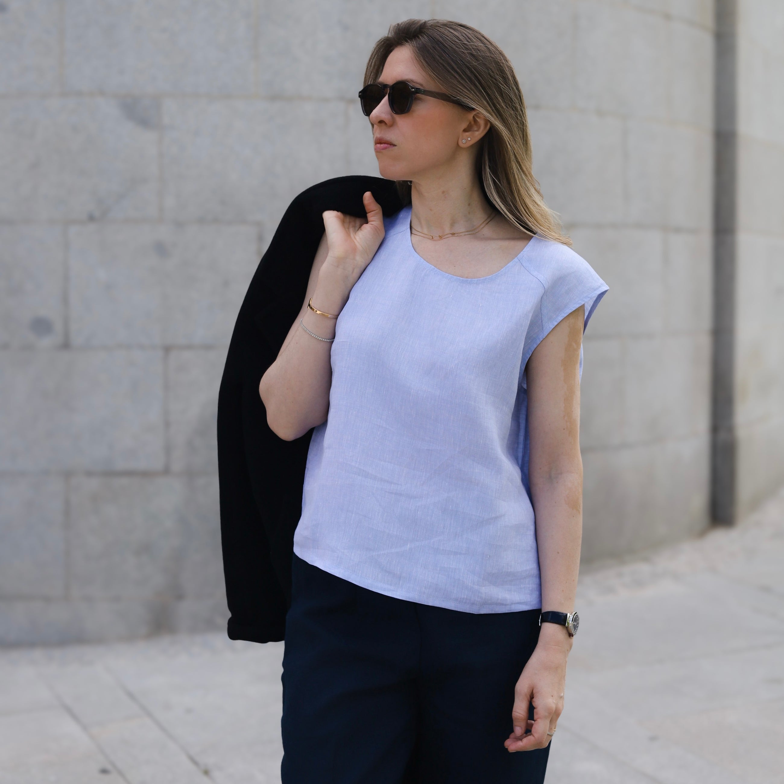 Sera Italian Lino Top in Viola Fog