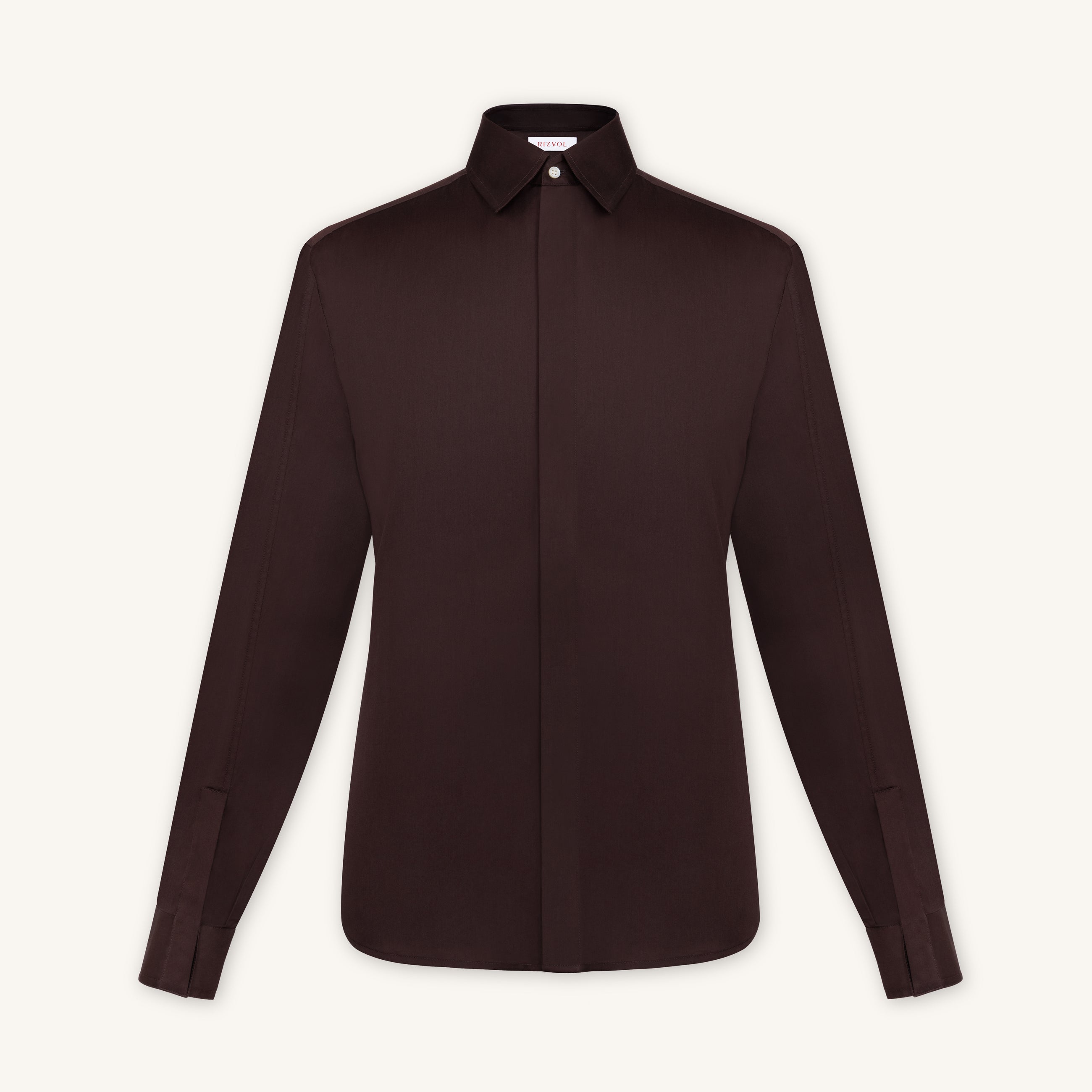 Rizvol Alba Auburn brown Cotton Silk Shirt, front view