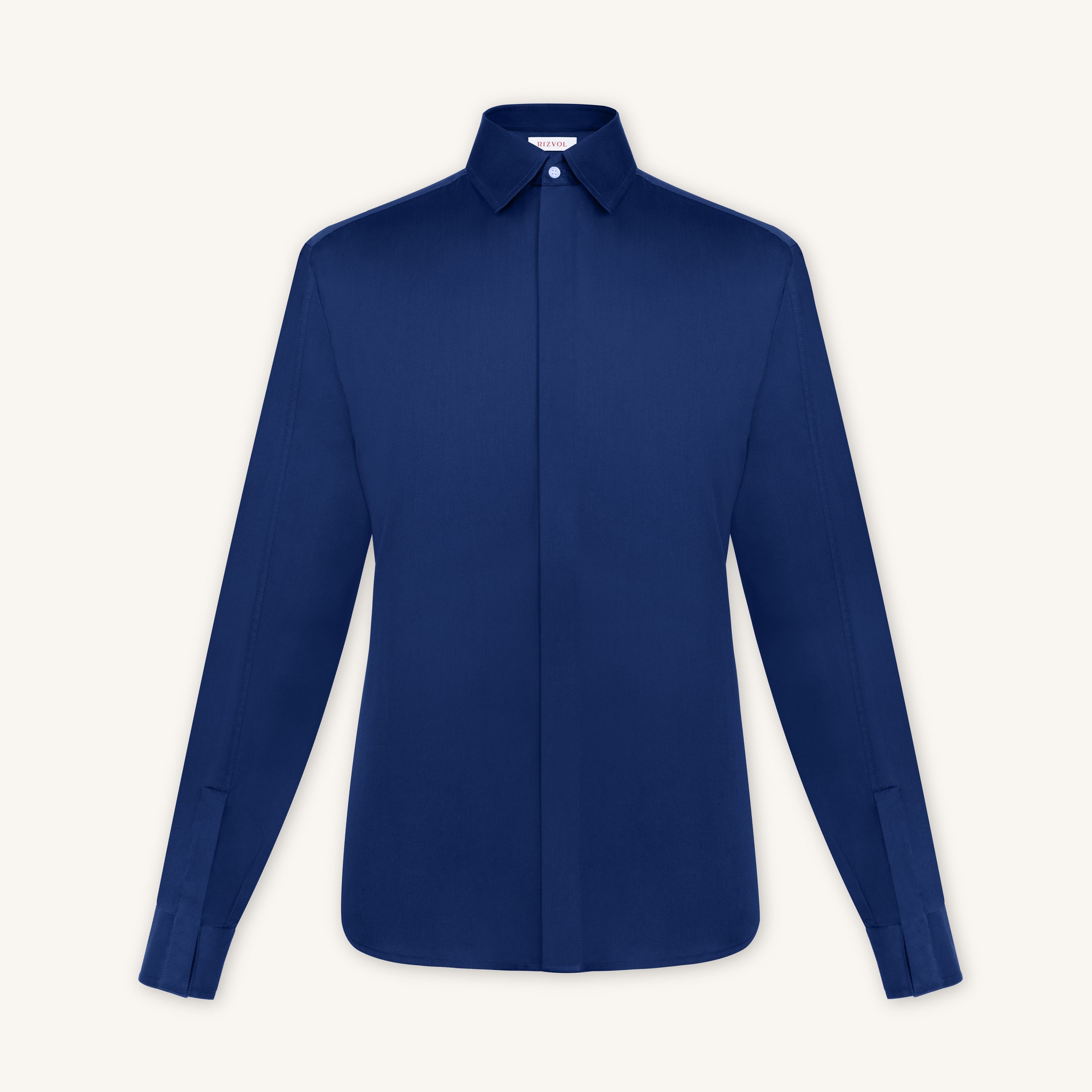 Rizvol alba cotton silk shirt in riva blue, front view