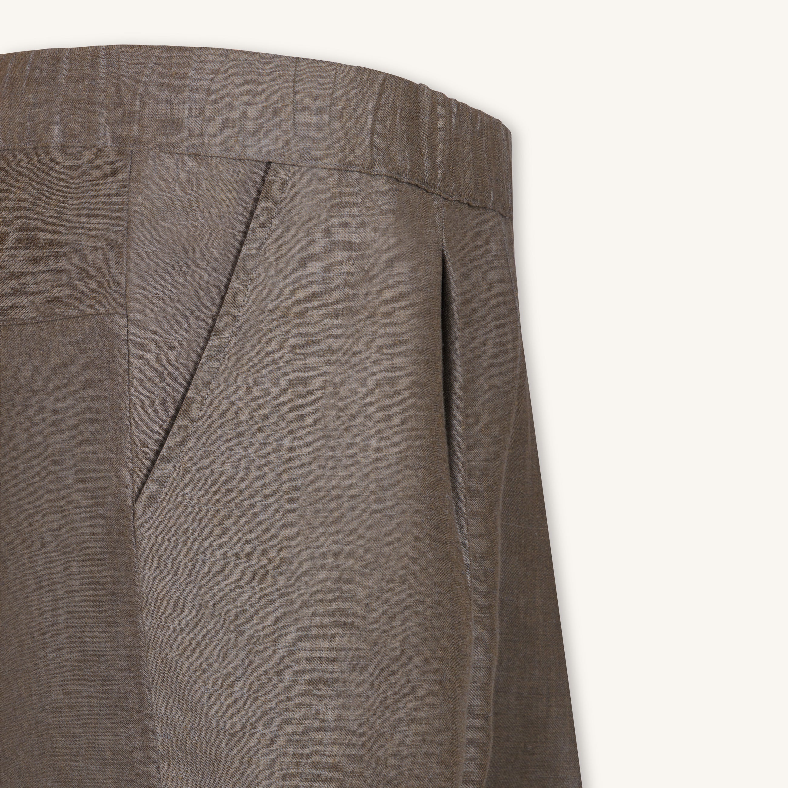Rizvol women's light brown linen pants close up