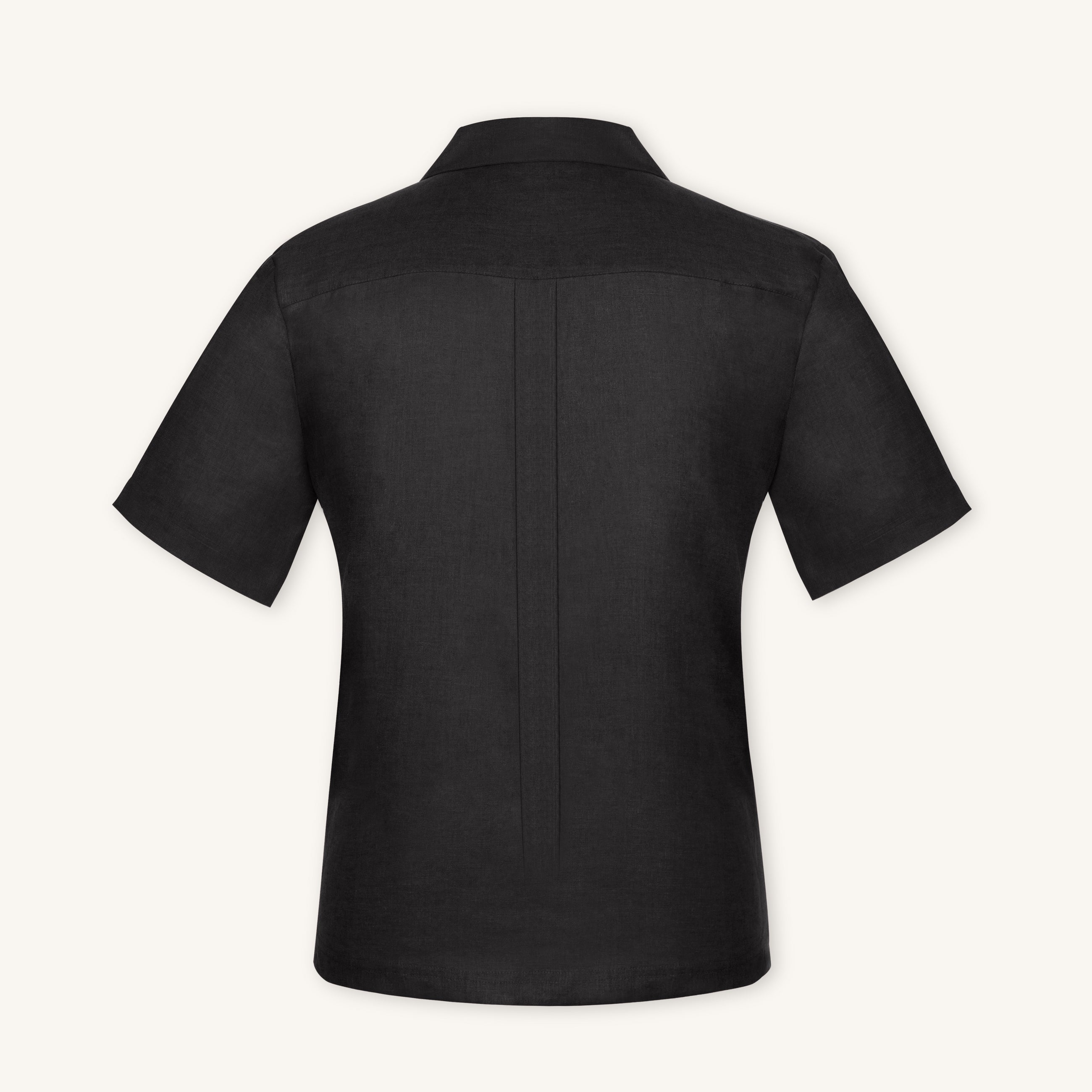 Rizvol Obsidian Black linen polo shirt, back view