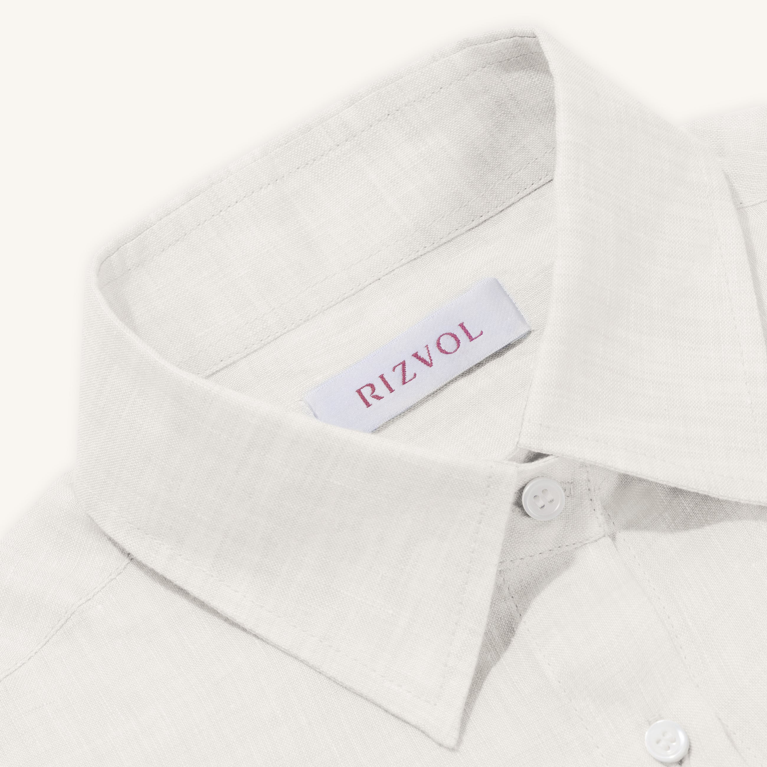 Rizvol Ivory Ash beige women's linen shirt, close-up
