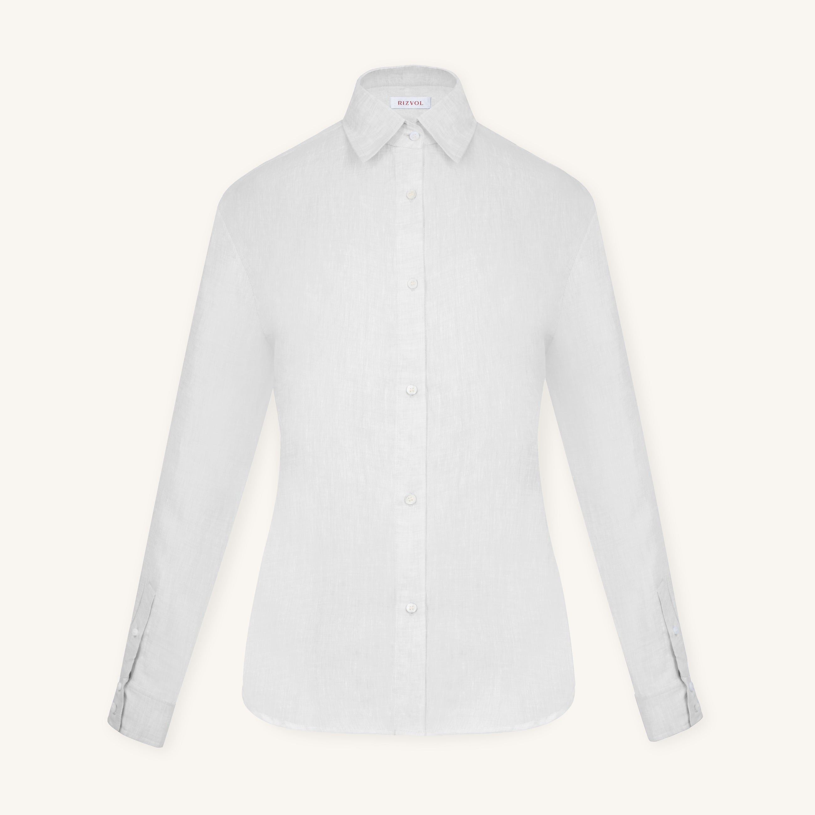 Rizvol Milkstone white women's linen shirt, front view