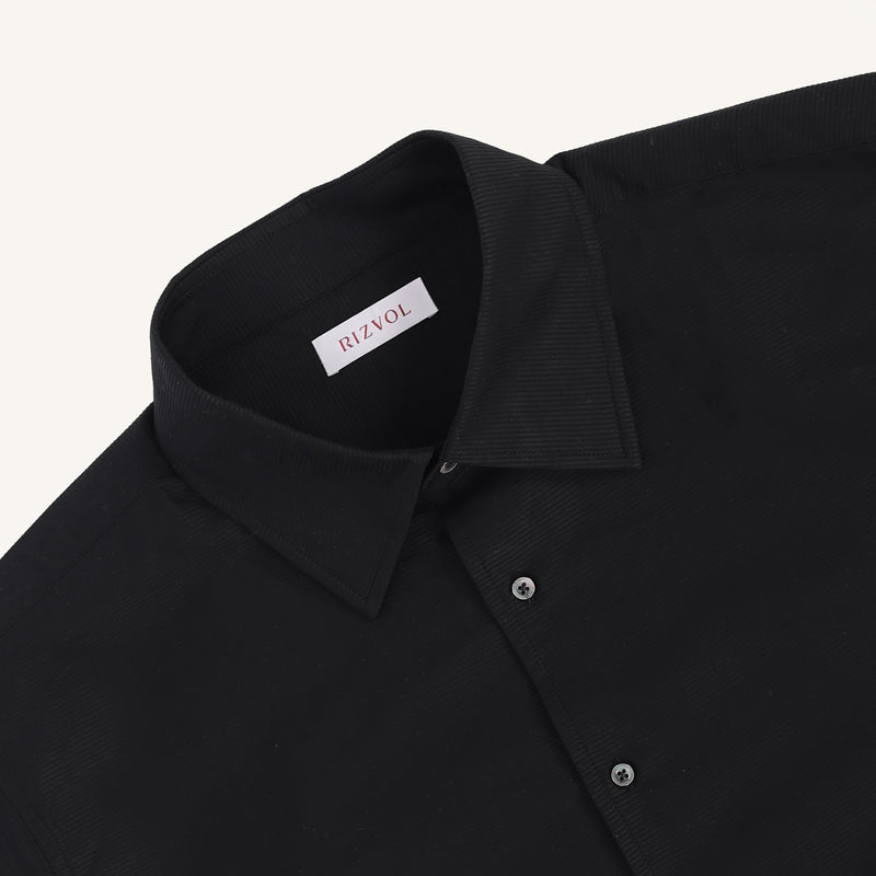 Plissé Cotton Club Shirt in Onyx Black