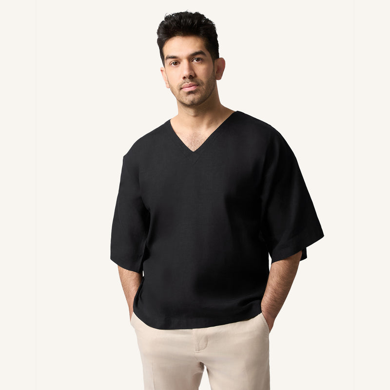 Obsidian Black Italian Linen T-Shirt