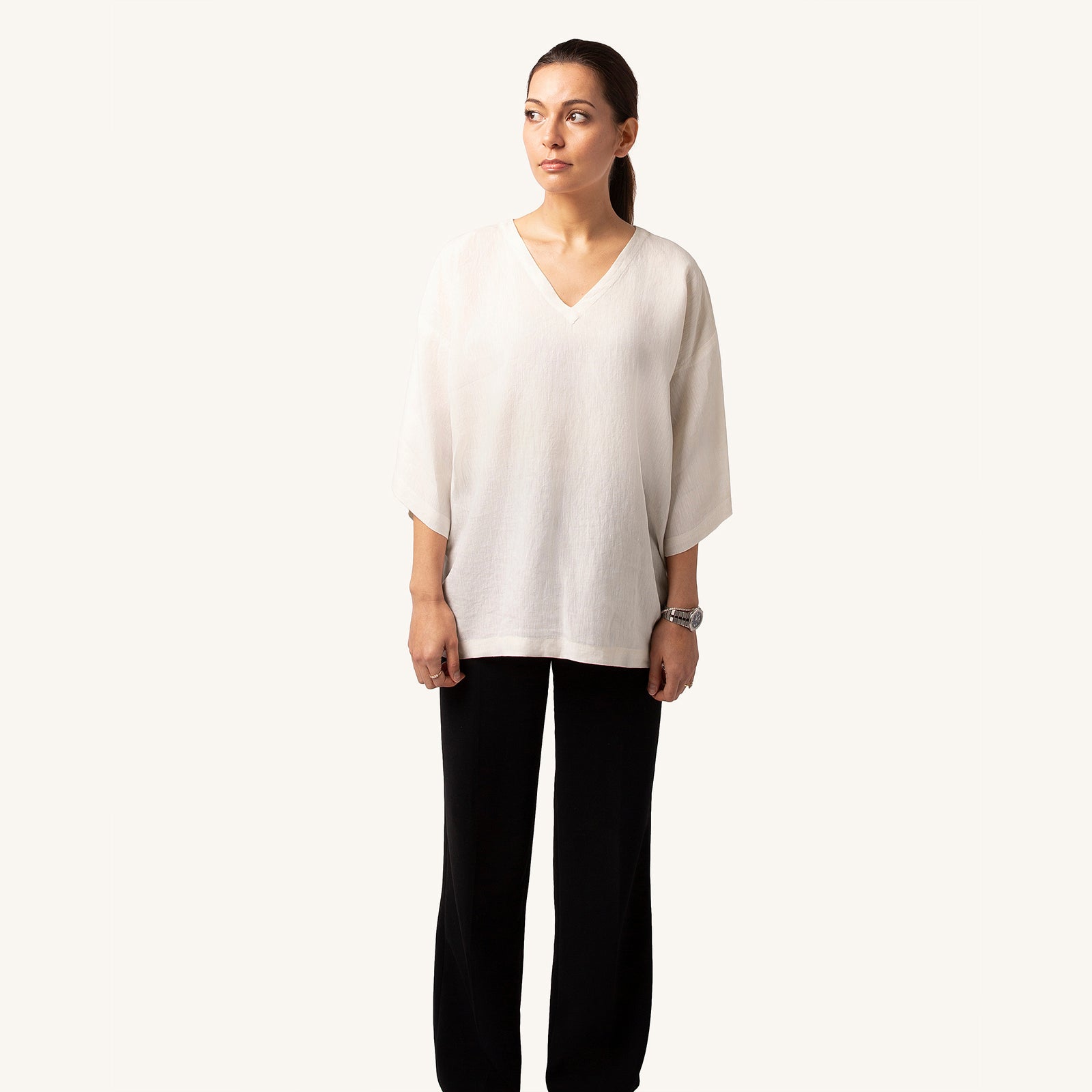 Woman's Ivory Ash Italian Linen T-Shirt