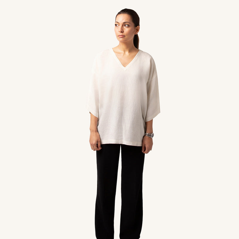 Woman's Ivory Ash Italian Linen T-Shirt