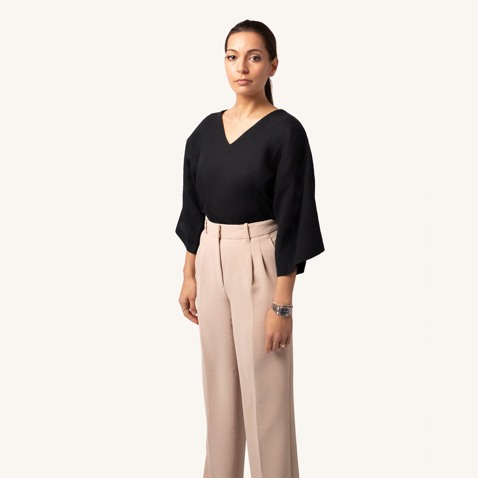 Woman's Obsidian Black Italian Linen T-Shirt