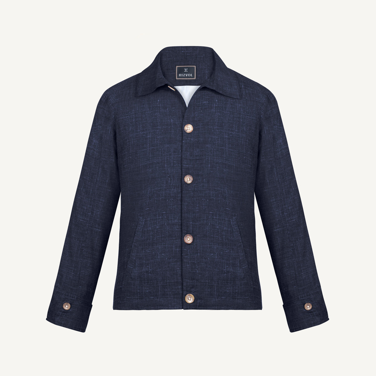Aria Wool-Silk-Linen Jacket in Navy Mélange