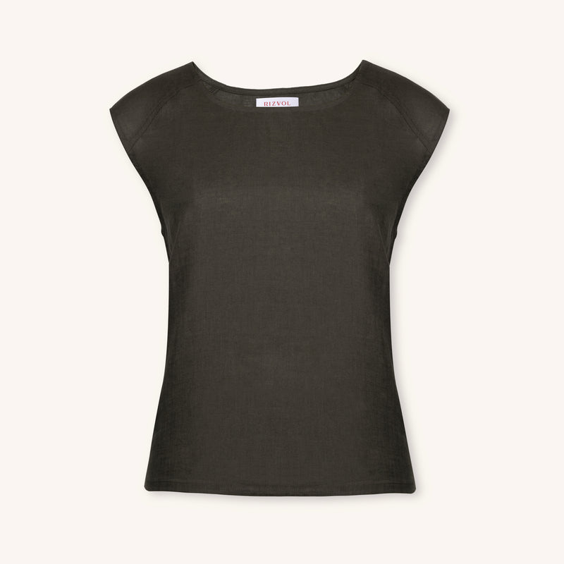 Sera Lino Top in Olive Mist