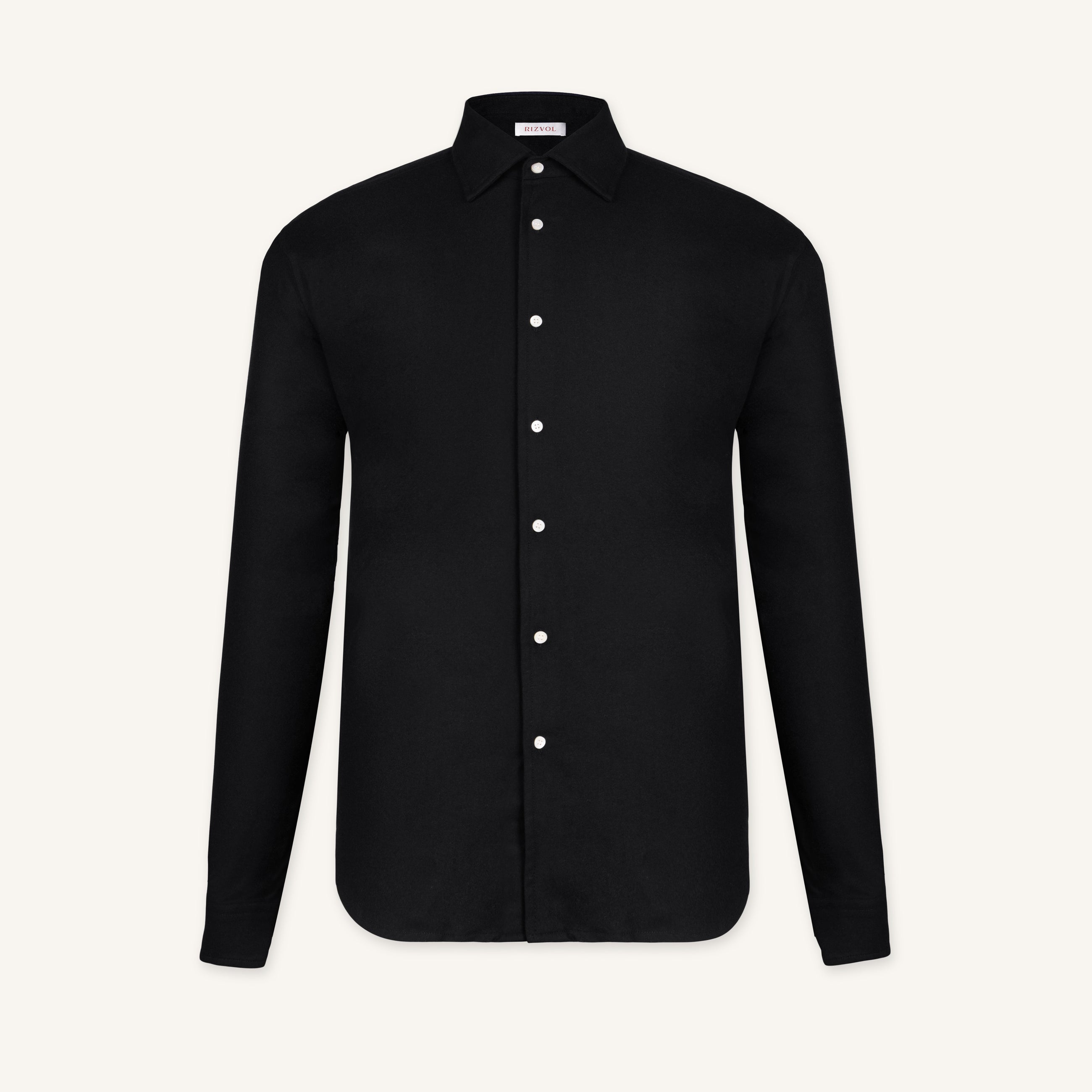 Obsidian Black Wool–Cashmere Shirt