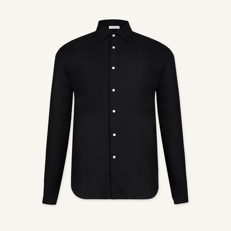 Obsidian Black Wool–Cashmere Shirt