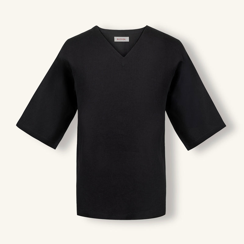 Obsidian Black Italian Linen T-Shirt