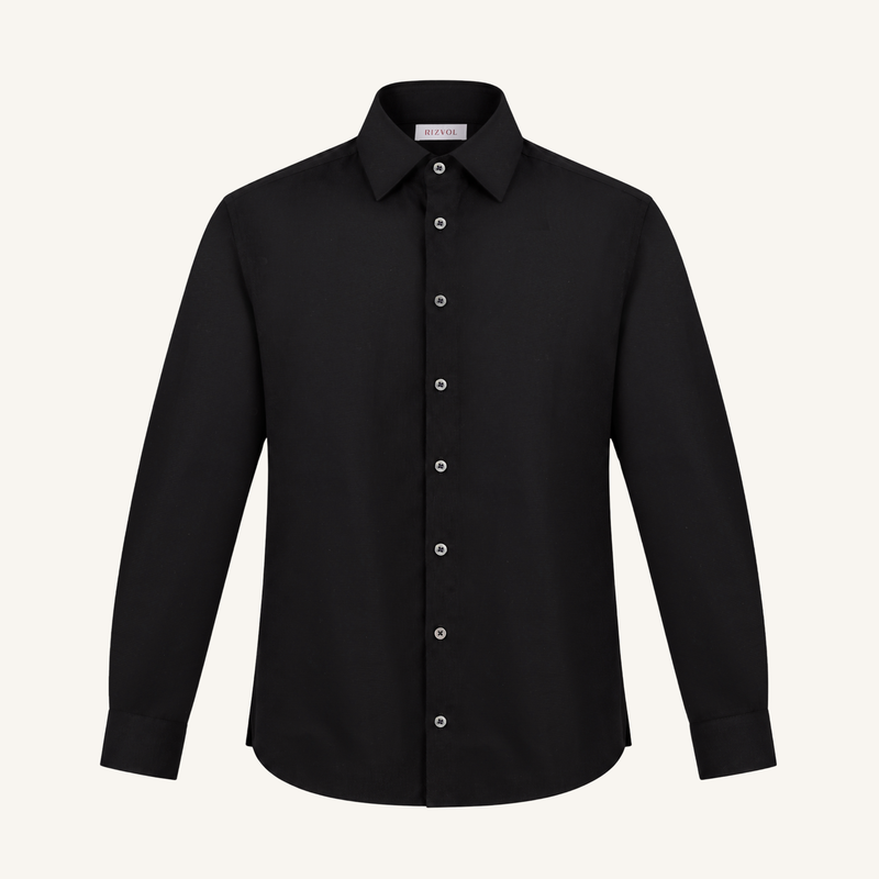 Plissé Cotton Club Shirt in Onyx Black