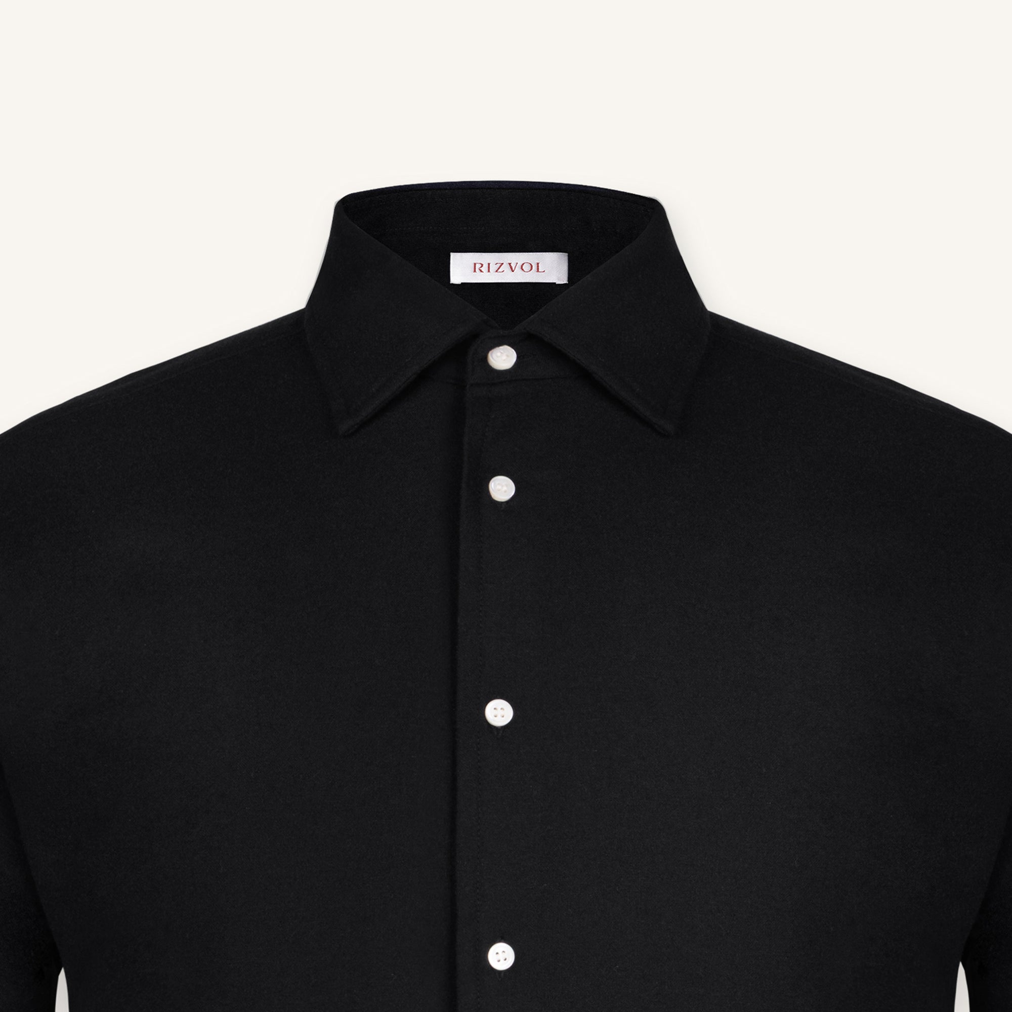 Obsidian Black Wool–Cashmere Shirt