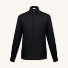 Rizvol obsidian black linen shirt, front view