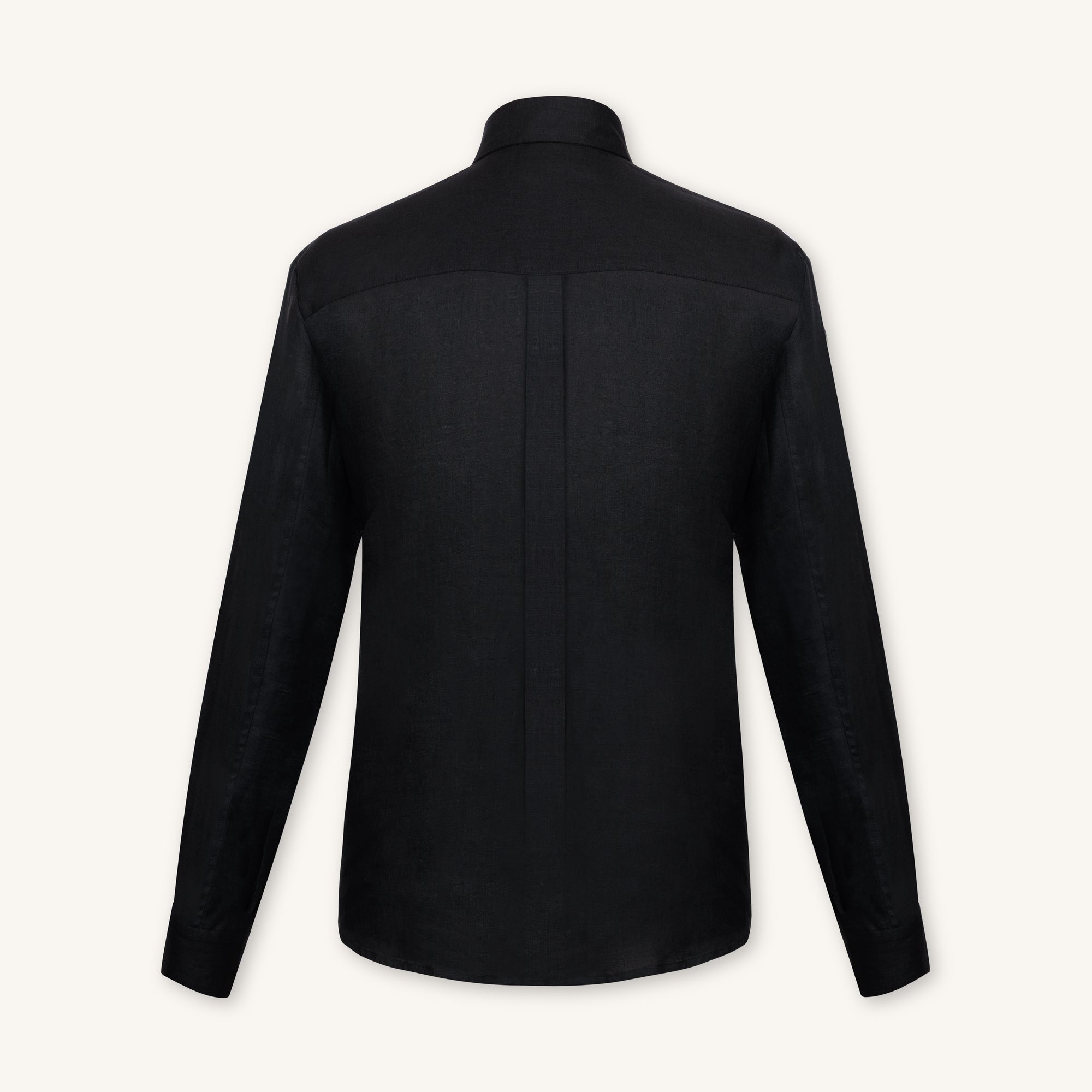 Rizvol obsidian black linen shirt, back view