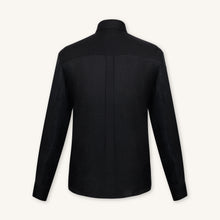 Rizvol obsidian black linen shirt, back view