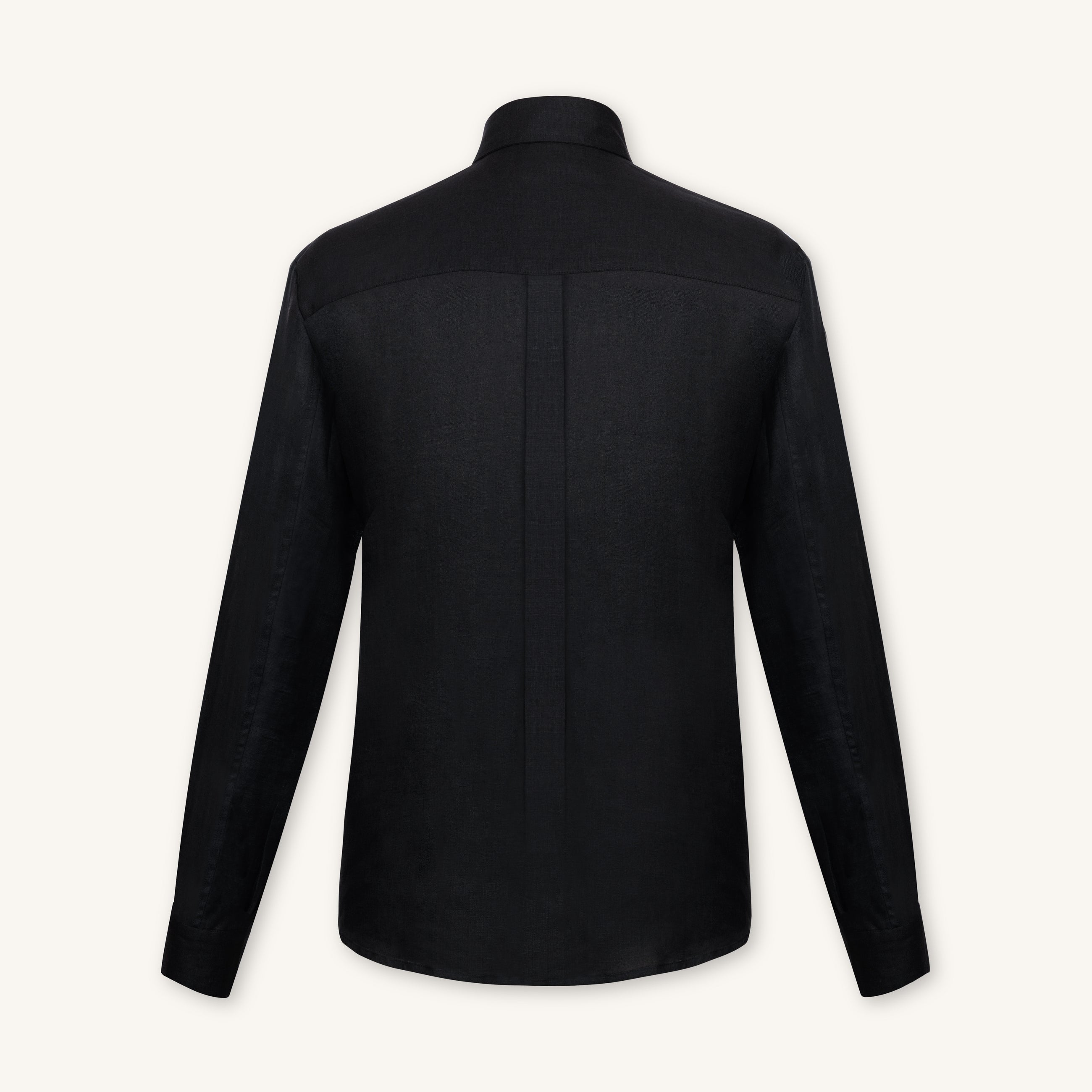 Rizvol obsidian black linen shirt, back view