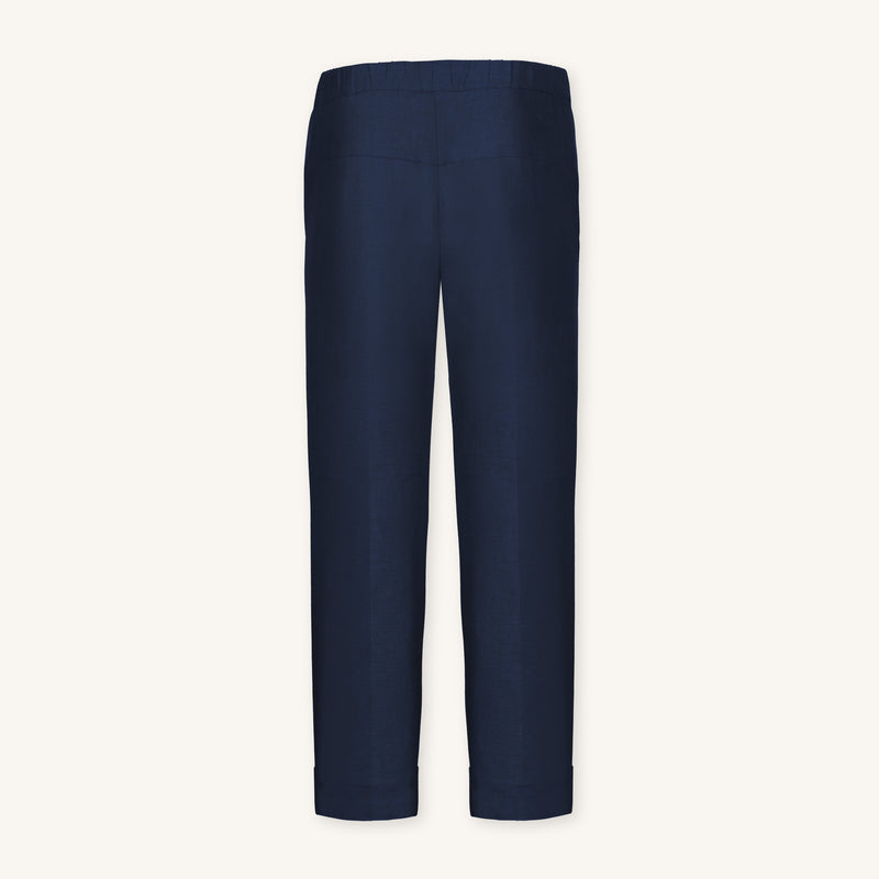 Rizvol navy blue linen pants back view