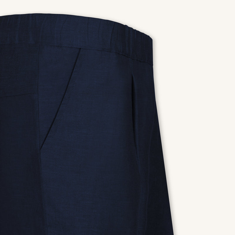 Rizvol women's navy blue linen pants, close-up
