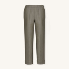 Rizvol women's smoked olive linen pants, front view