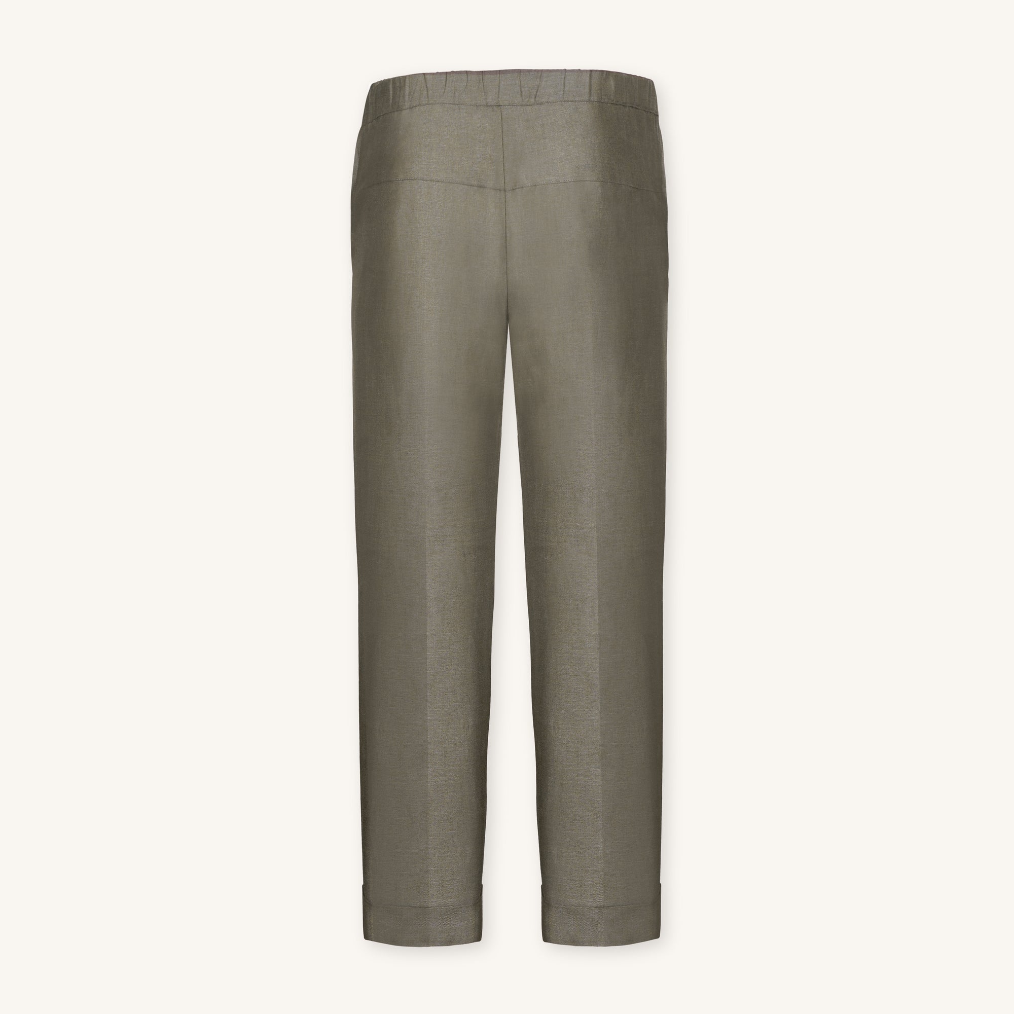 Rizvol women's smoked olive linen pants back view