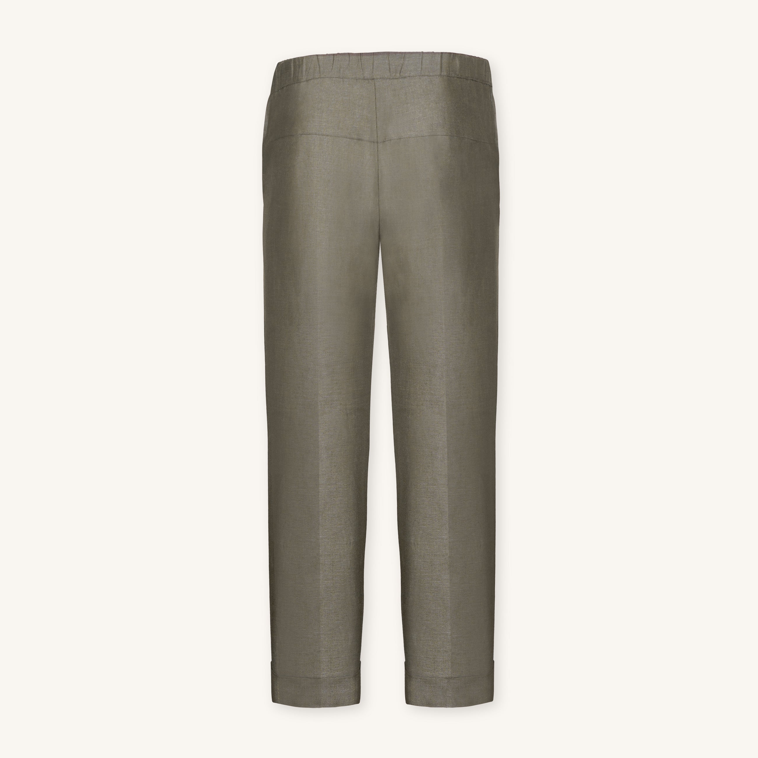 Rizvol women's smoked olive linen pants back view