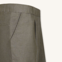 Rizvol women's olive green linen pants , close up