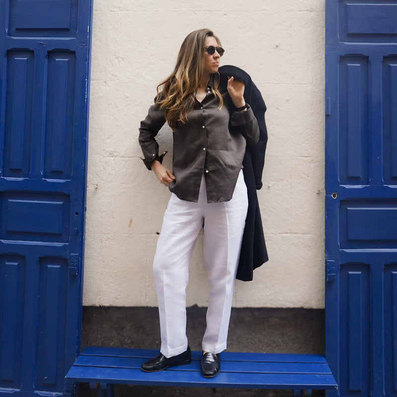 Elba Linen Pants in Milkstone