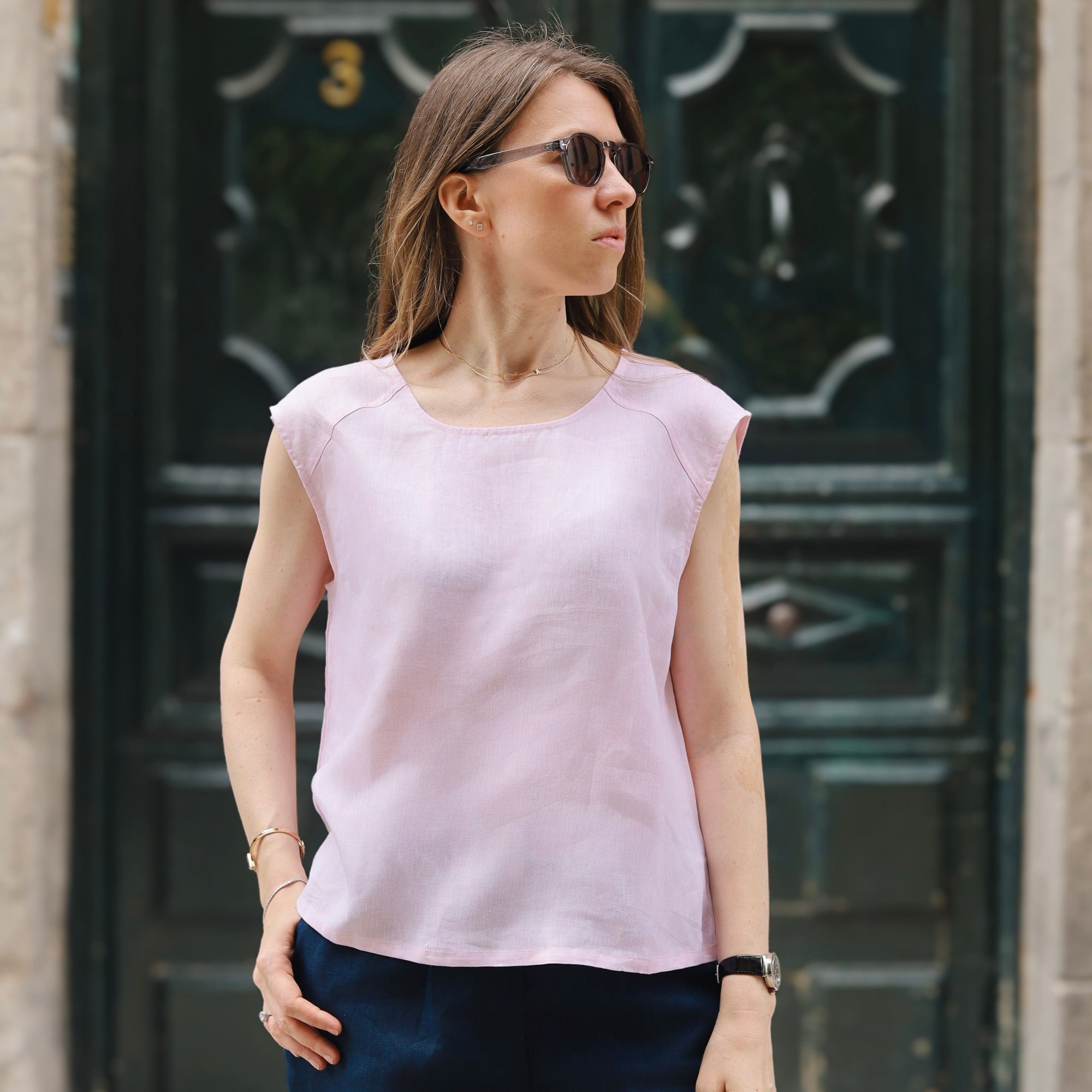 Sera Italian Lino Top in Pink Dust