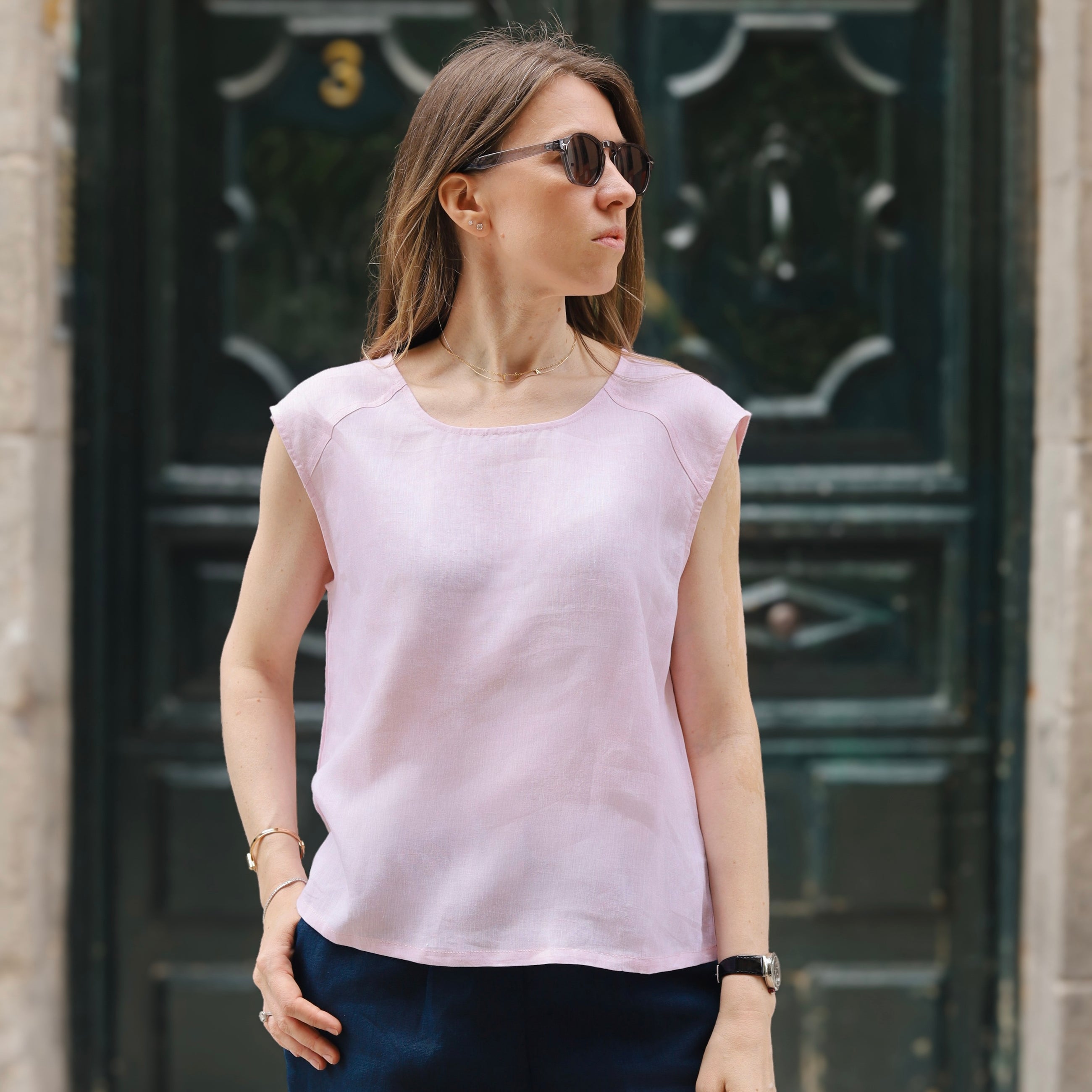 Sera Italian Lino Top in Pink Dust