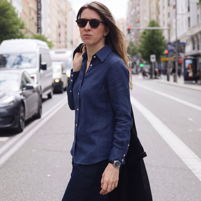 Women's Imperial Blue Linen Shirt