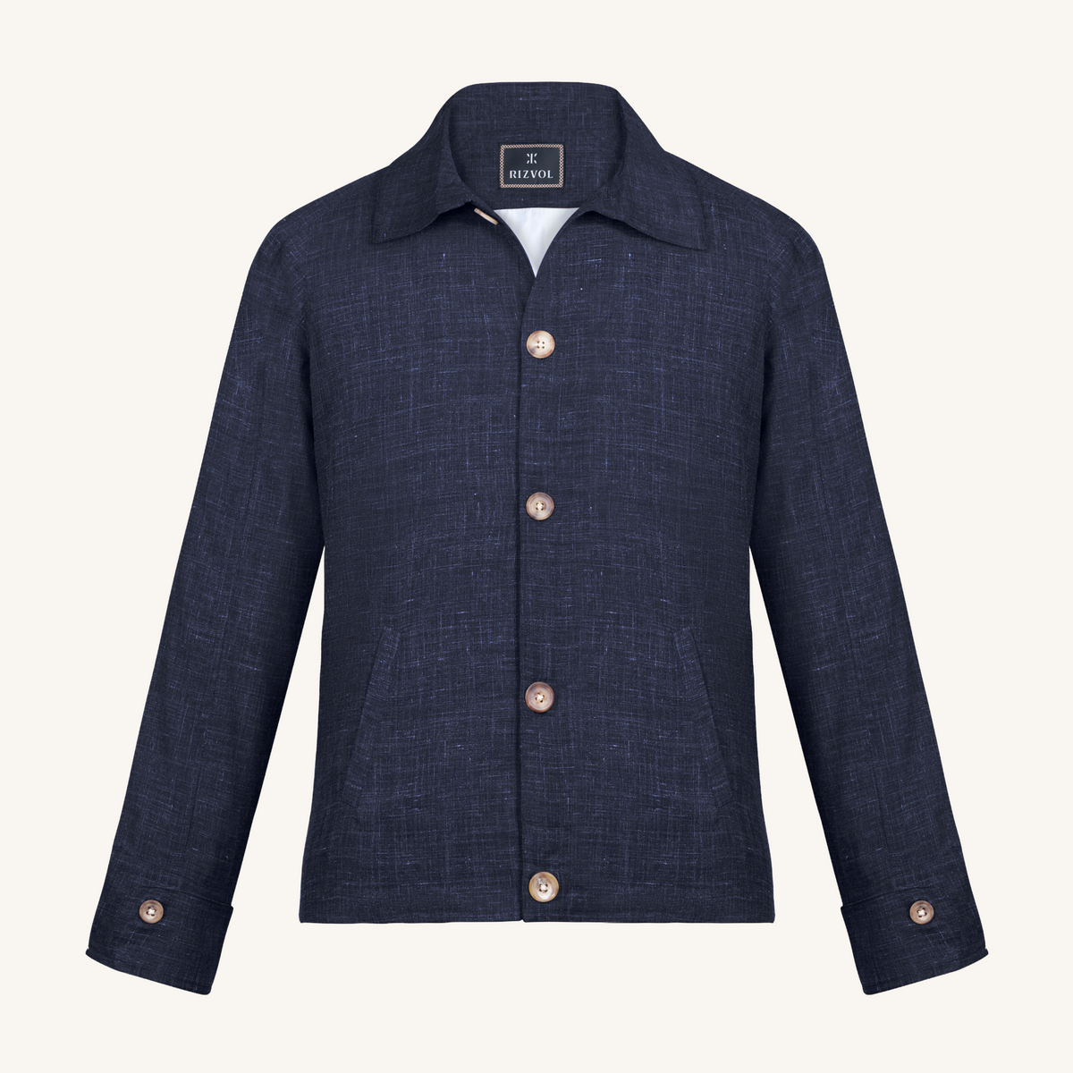 Aria Wool-Silk-Linen Jacket in Navy Mélange
