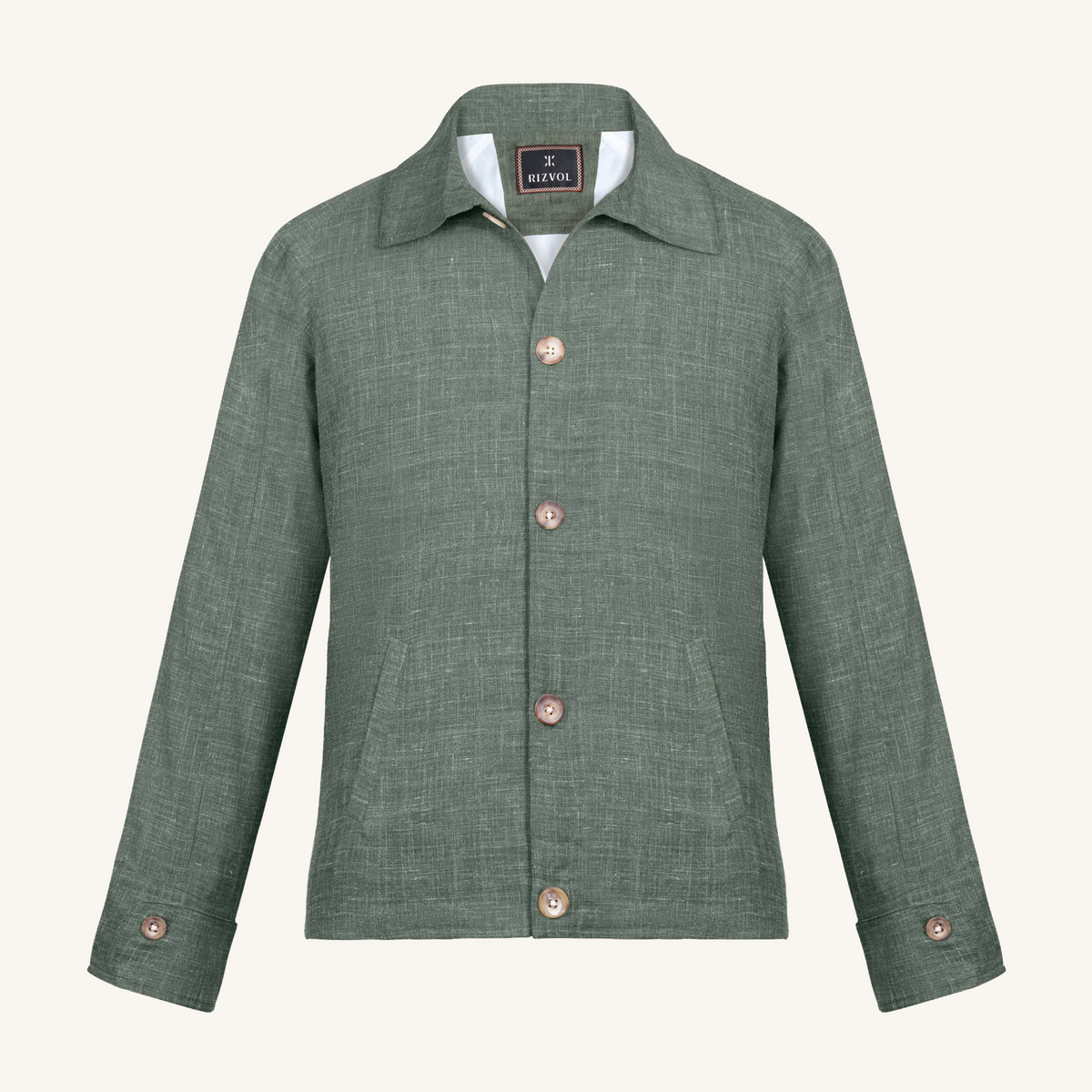 Aria Linen-Silk Jacket in Moss