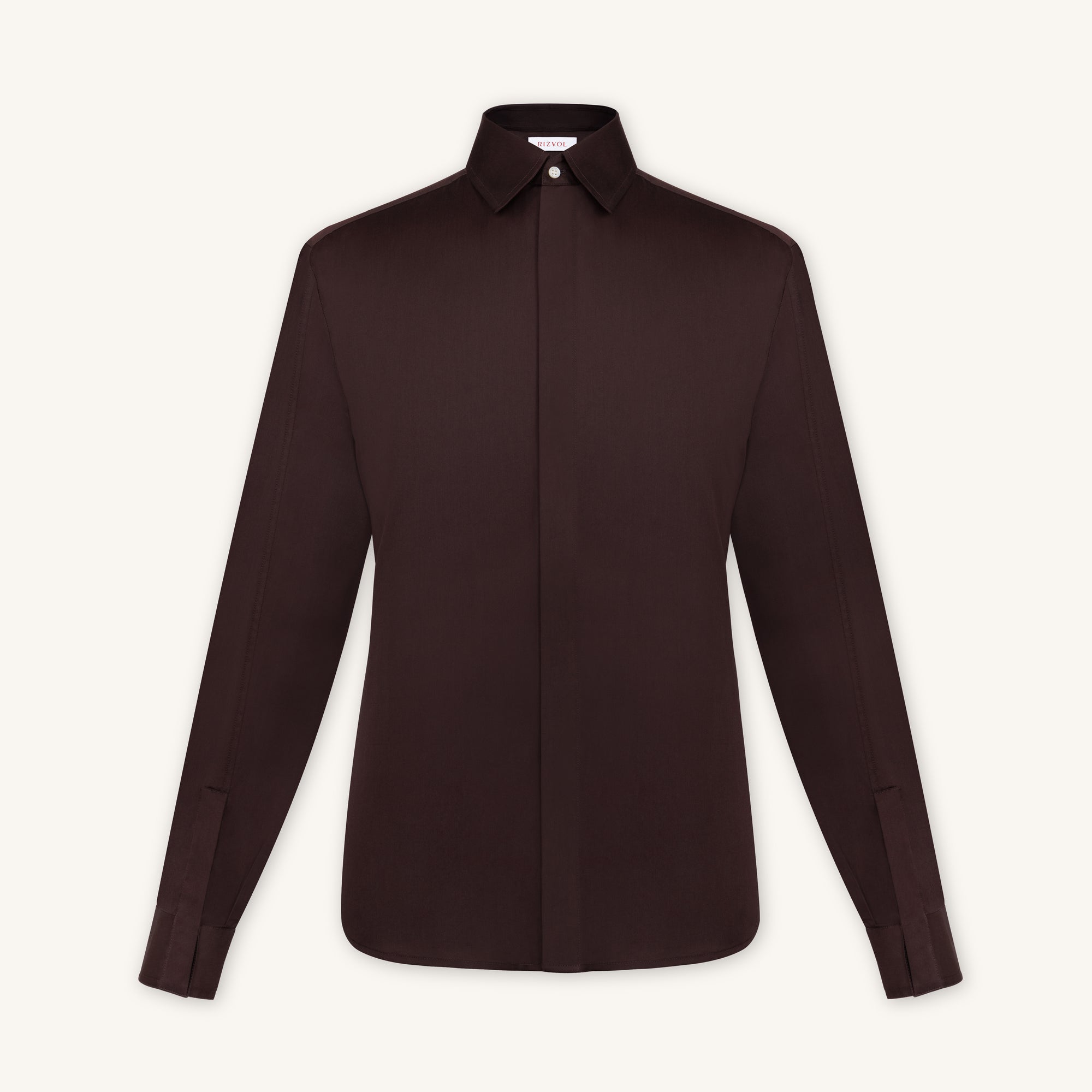 Rizvol Alba Auburn brown Cotton Silk Shirt, front view