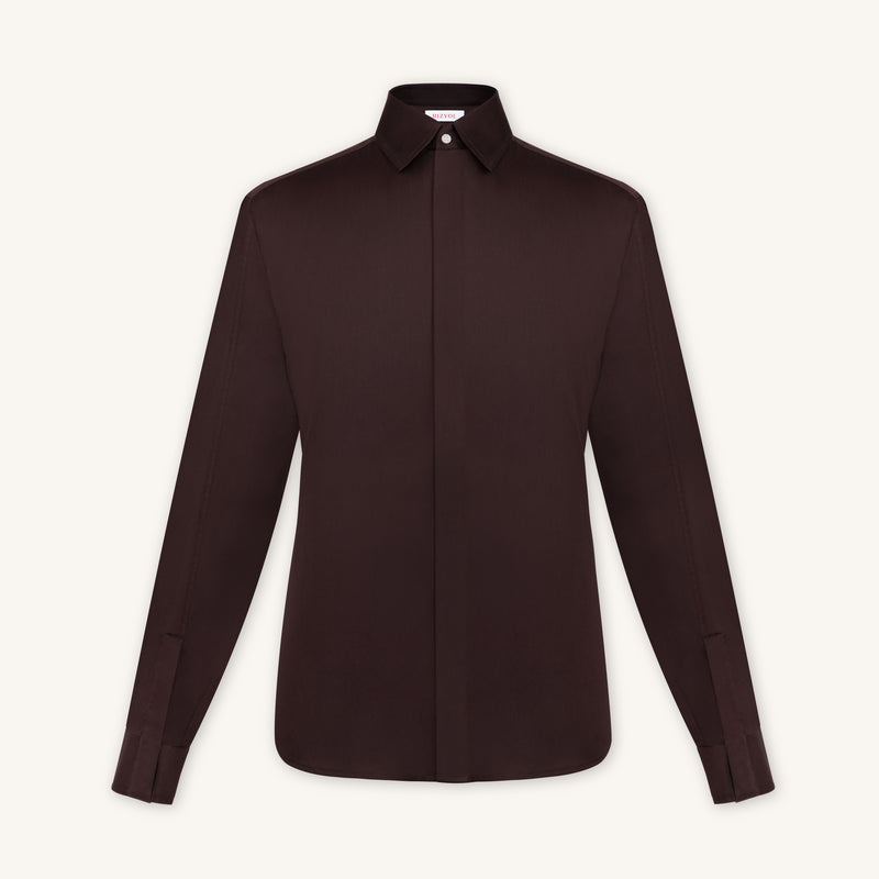 Rizvol Alba Auburn brown Cotton Silk Shirt, front view