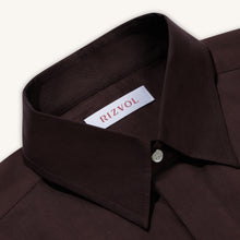 Rizvol Alba Auburn brown Cotton Silk Shirt, close-up