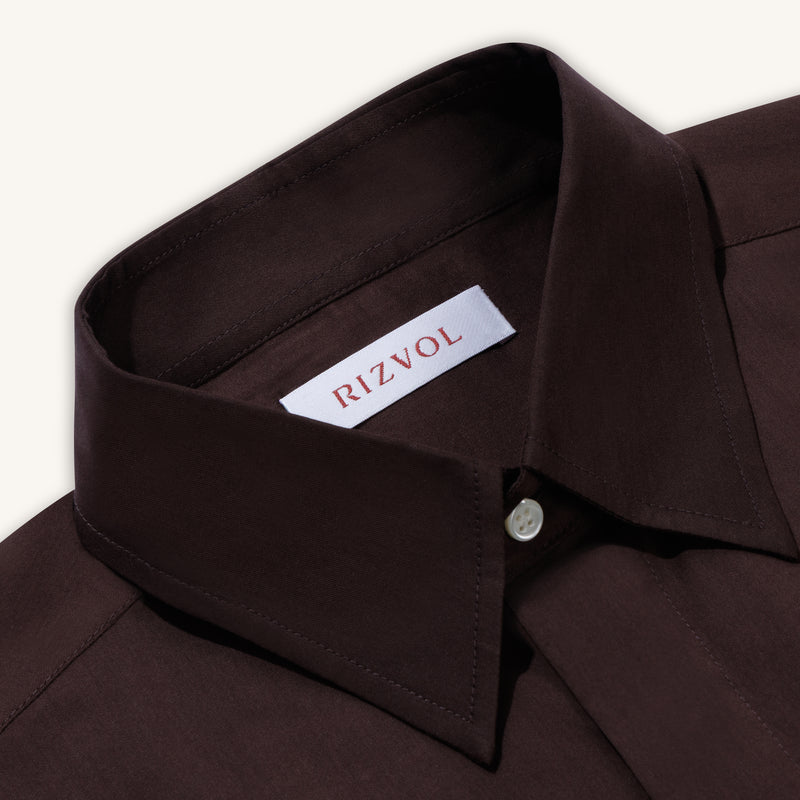 Rizvol Alba Auburn brown Cotton Silk Shirt, close-up