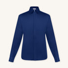 Rizvol alba cotton silk shirt in riva blue, front view