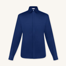 Rizvol alba cotton silk shirt in riva blue, front view