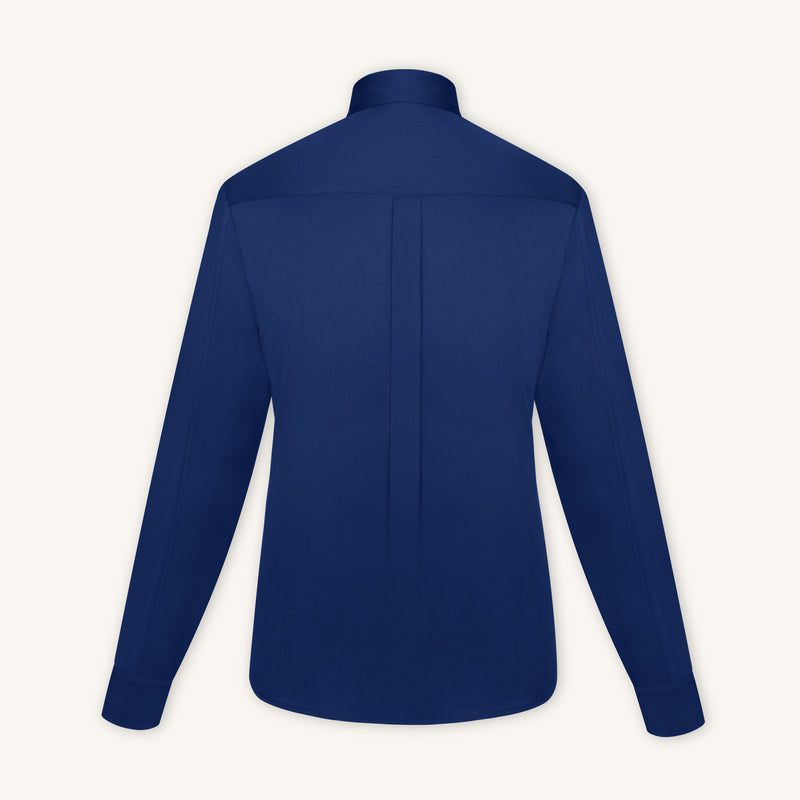 Rizvol alba cotton silk shirt in riva blue, back view