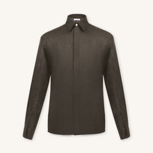 Rizvol Alba Ashfall Olive linen shirt, front view