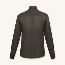 Rizvol Alba Ashfall Olive linen shirt, back view