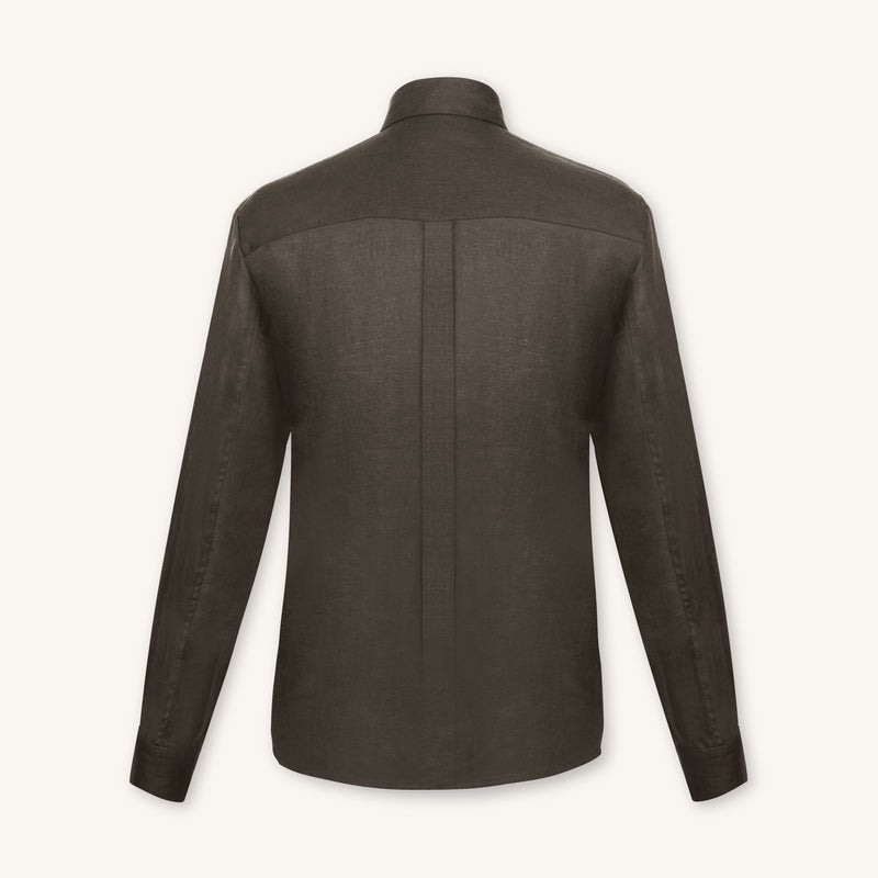 Rizvol Alba Ashfall Olive linen shirt, back view