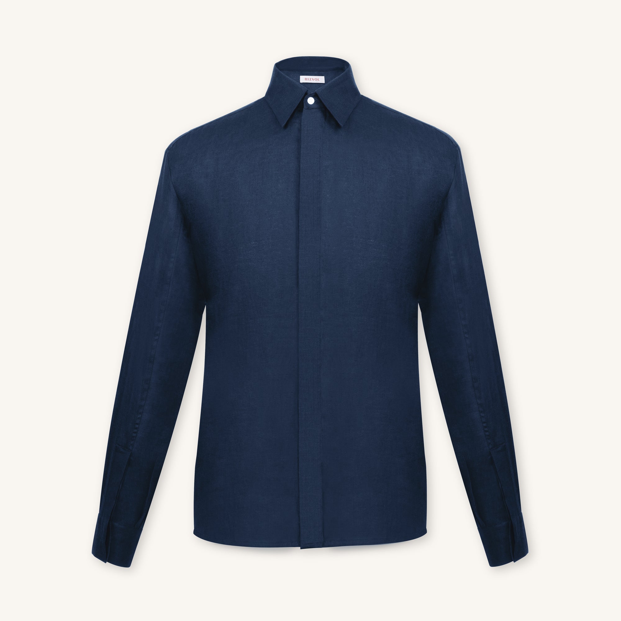 Rizvol Alba navy-blue linen shirt, front view 
