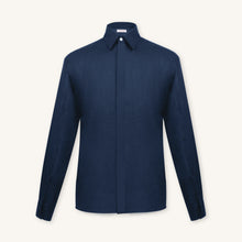 Rizvol Alba navy-blue linen shirt, front view 
