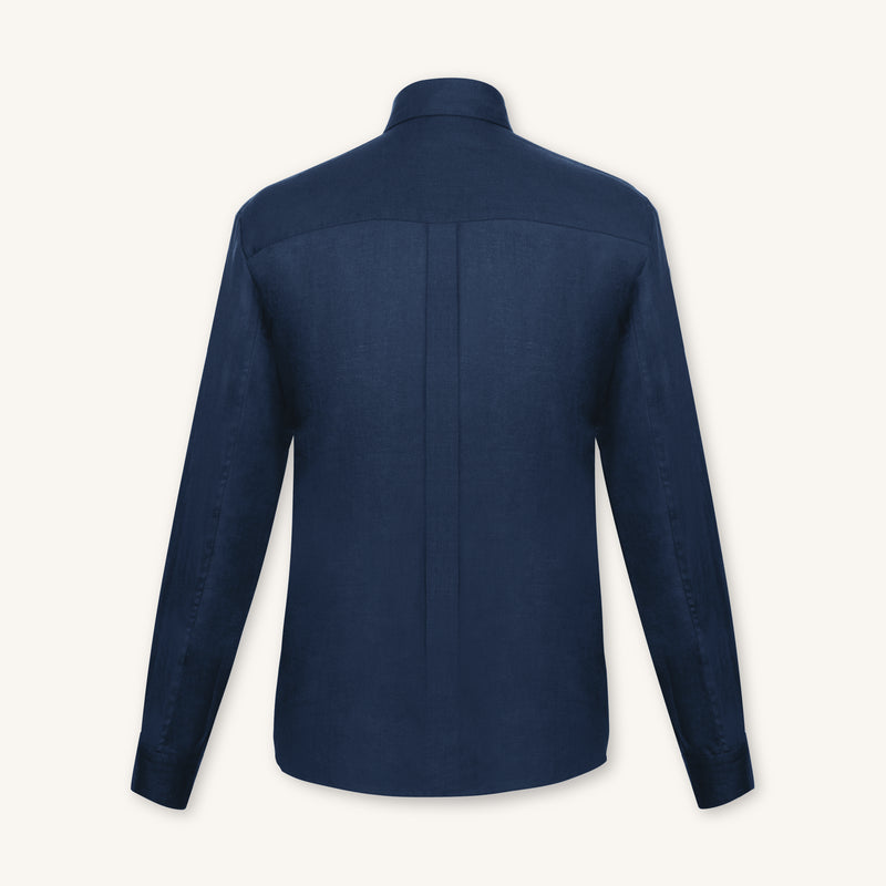 Rizvol Alba navy-blue linen shirt, back view