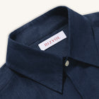Rizvol Alba navy-blue linen shirt, close-up